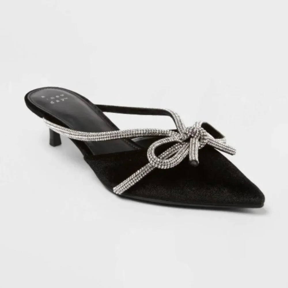 sz 9.5 Black bow kitten heels - Gwen Heel - Picture 1 of 5